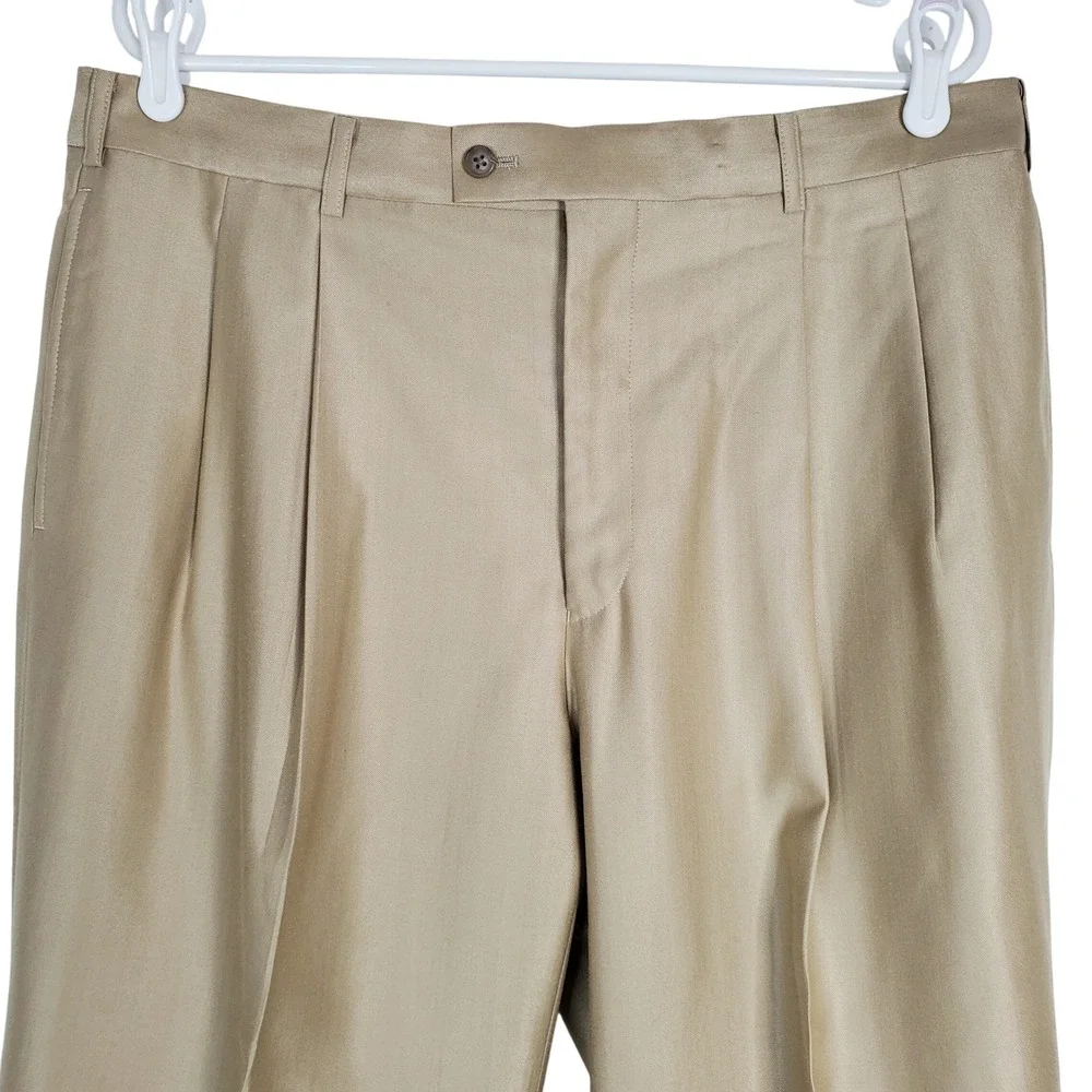 Sean John 43R 37R Gold Beige Silk Wool Two-Piece Suit Blazer Pants Career Formal